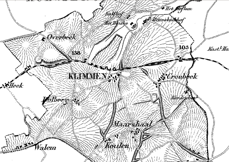 Kaart van Klimmen in de Gemeente Atlas (circa 1868)