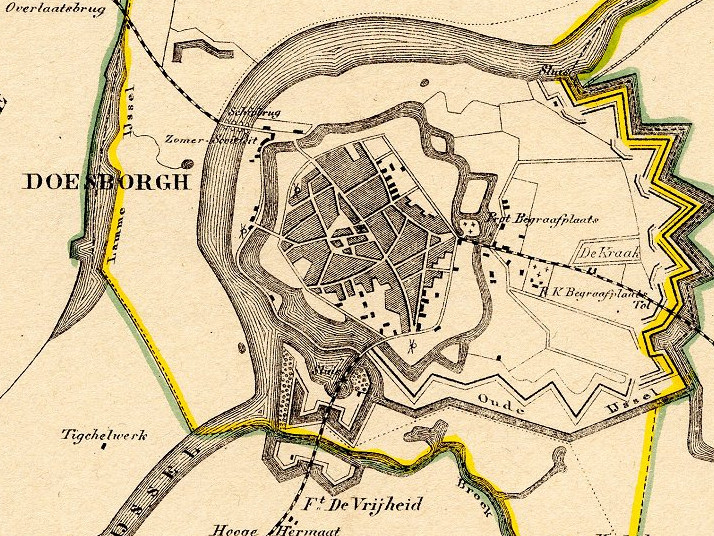 Extract van de kaart van Doesburg in de Gemeente-Atlas van Nederland (circa 1868)