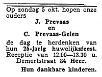 Aankondiging van de zilveren huwelijksreceptie