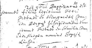 Doopakte van Joannes Prevaes, de eerste keer dat de variant Prevaes in de registers wordt gebruikt.