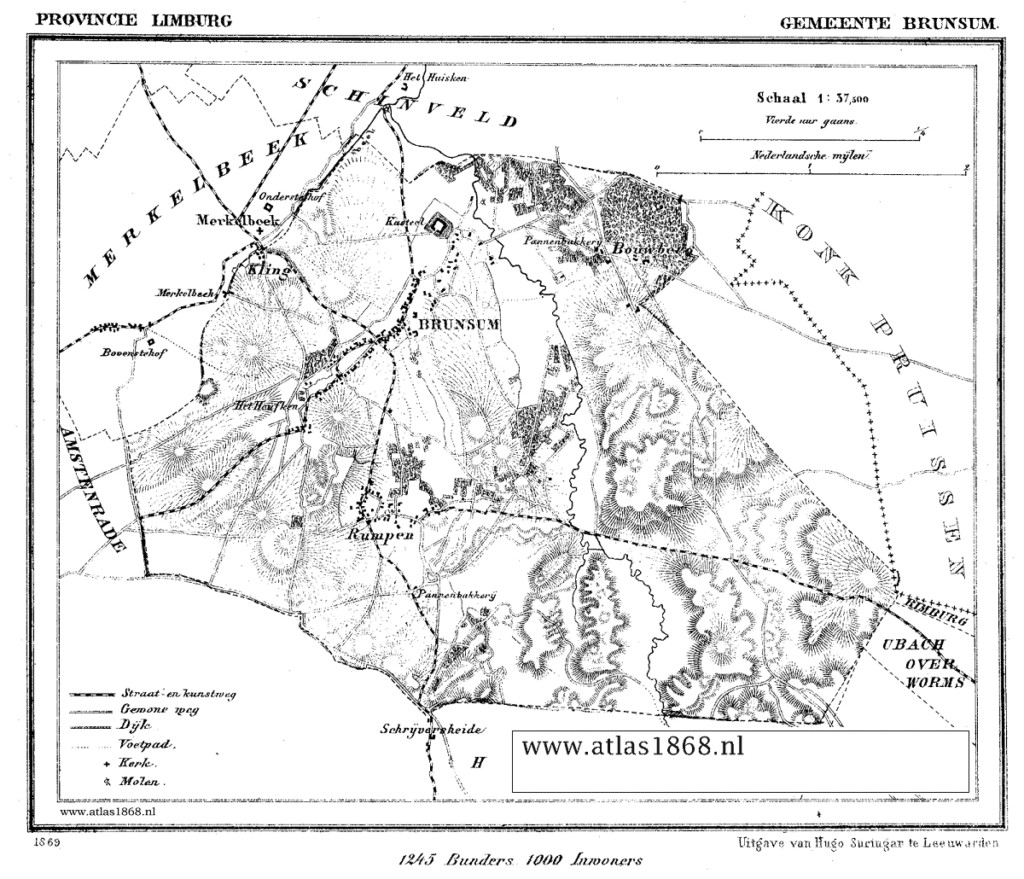 Brunssum in de Gemeenteatlas van Kuypers (circa 1868)