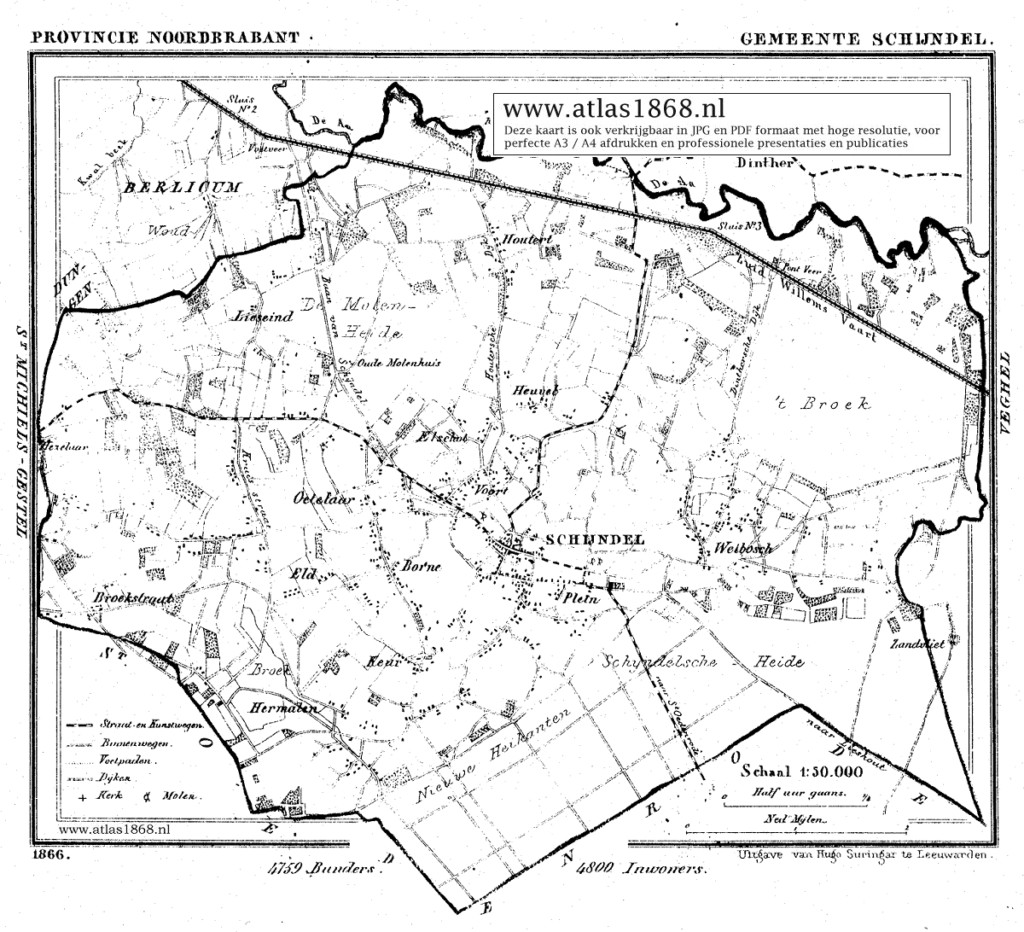 Schijndel (Gemeente Atlas van Nederland, J. Kuyper 1865-1870)